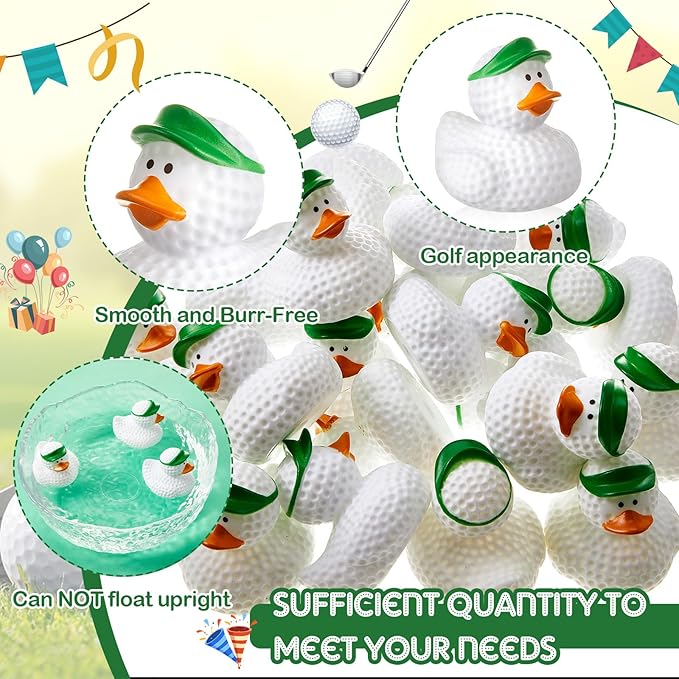 Deekin 12 Pcs Rubber Duck 2 Inch Bulk Sport Party Favors for Birthday Party Decorations Club Player Gift (Green Golf)