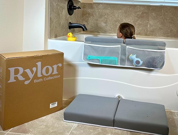 Rylor Baby Bath Kneeler & Elbow Rest Pad - Ultra Thick Foam Cushion for Bathing Infants & Toddlers - 26'' Extra Long and 2.4'' Thick- Non-Slip, Comfortable Support (Gray)
