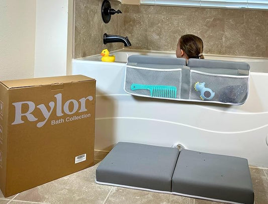 Rylor Baby Bath Kneeler & Elbow Rest Pad - Ultra Thick Foam Cushion for Bathing Infants & Toddlers - 26'' Extra Long and 2.4'' Thick- Non-Slip, Comfortable Support (Gray)
