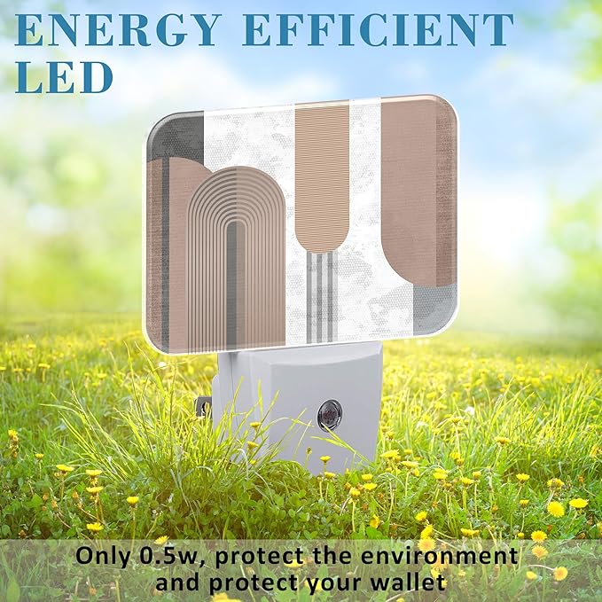 Modern Minimalist Art Night Light Plug into Wall, Gray Lines and Black Circles Night Light with Dusk to Dawn Sensor for Kid Girls Boys Women Bedroom, Hallway, Kitchen, Bathroom, Stairs Decor