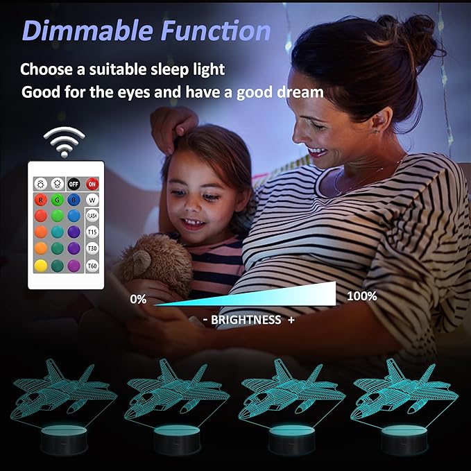 Airplane Model Gifts for Boys Men Pilot,16 Colors 3D Airplane Night Light for Aviation Lovers Room Decor,F-22 Raptor Vehicle Flighter Jet Plane 3D Illusion Lamp for Kids Xmas Gifts