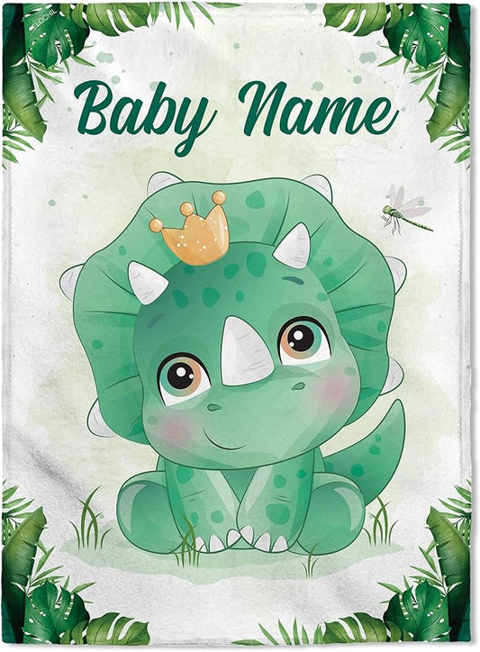 FLOCHIL Personalized Baby Blankets, Custom Baby Blanket - Baby Blanket with Name for Boys, Best Gift for Baby, Newborn Elephants Flush Fleece (30x40) (Dinosaur 3)