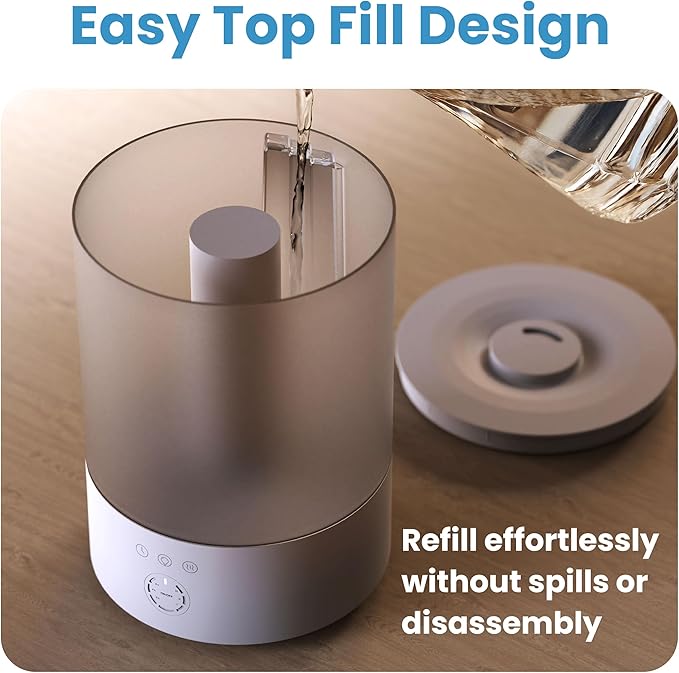 Everlasting Comfort 2.5L Top Fill Humidifiers for Bedroom - Quiet Easy to Fill & Clean, 24HR Runtime, Night Lights, Timer, Ultrasonic Cool Mist Humidifier, Auto Shut-Off, Essential Oil Diffuser