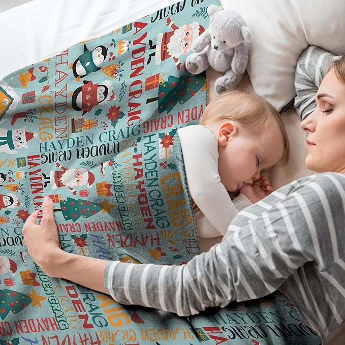 Ship Next Day - Custom Christmas Baby Blanket with Name | Multiple Styles Optional, Personalized Flannel Toddler Blanket, Christmas Swaddle for Boys & Girls, Xmas Decor Throw