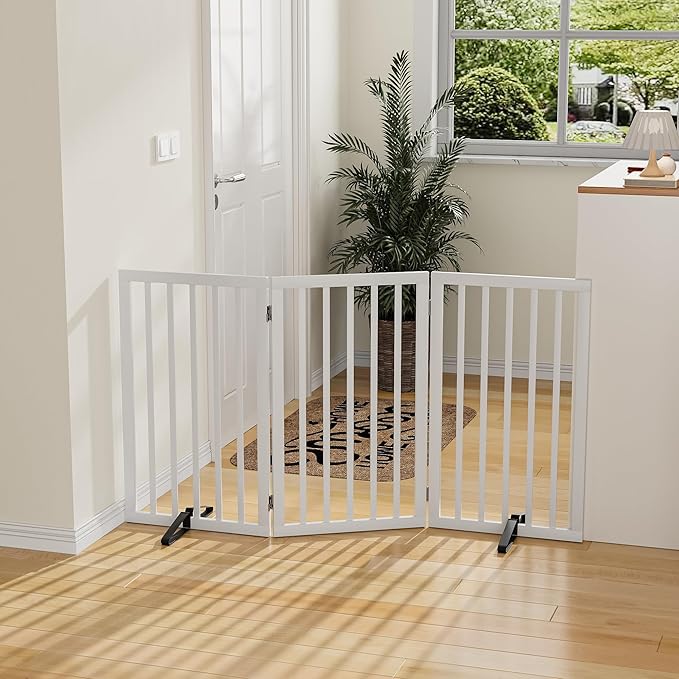 Dog Gate 32" Tall Freestanding Dog Gate for Doorways Foldable Pet Gate for Dogs Indoor (White,3 Panel)