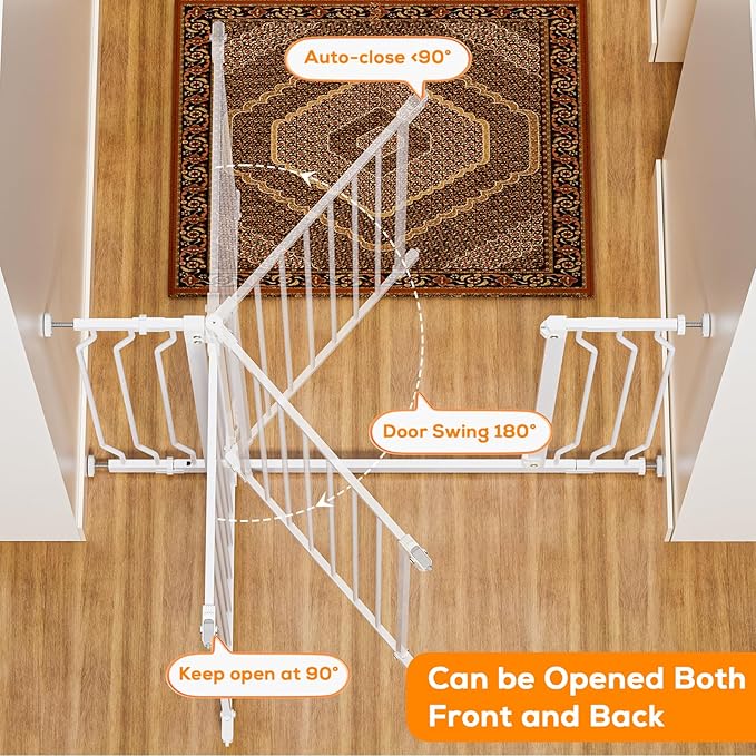 29-53" Baby Gate for Stairs, Baby Safety Essentials, Auto Close Gate for Doorways, Easy Install Pressure Mounted Dog Gate Indoor, Pet Gates for Dogs, White