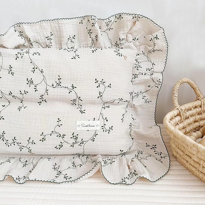 BuLuTu 100% Cotton Muslin Floral Pillowcase Standard Size Soft Breathable Gauze Cotton Kids Teens Pillow Cases 20"x26", Durable Pillow Cover, 1 Piece, Vine Pattern, Machine Wash