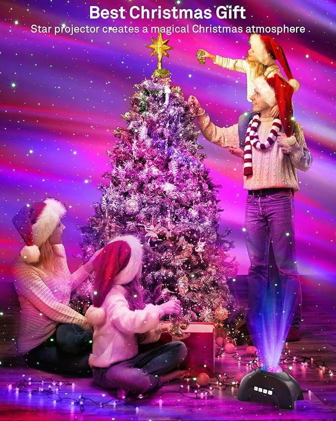 AIRIVO Northern Lights Aurora Projector, Star Projector Music Speaker, White Noise Night Light Galaxy Projector for Kids Adults, for Home Decor Bedroom/Ceiling/Party (Black)