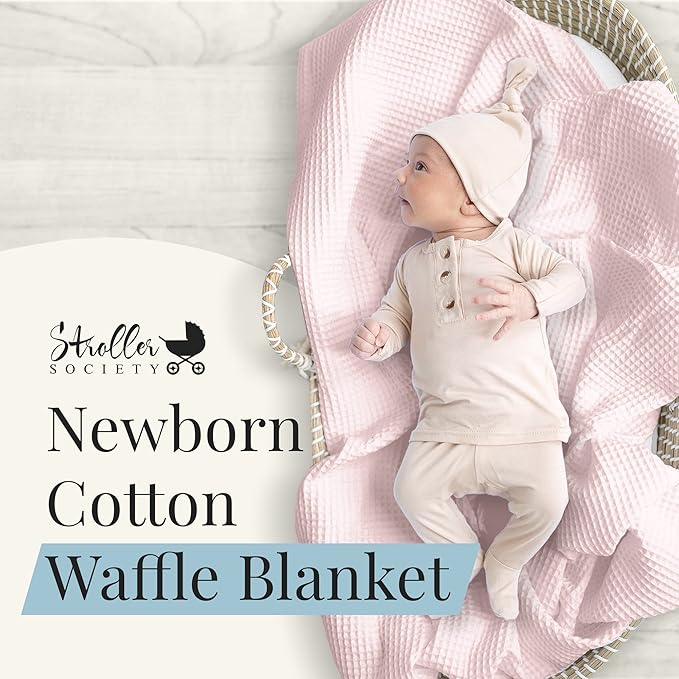 Stroller Society - Swaddles for Newborns & Toddlers, Soft Receiving Blankets Girl & Boy Can Use, Comfy Toddler Blanket & Newborn Swaddle, Cotton Waffle Blanket, Light Pink, 40 x 40 inches