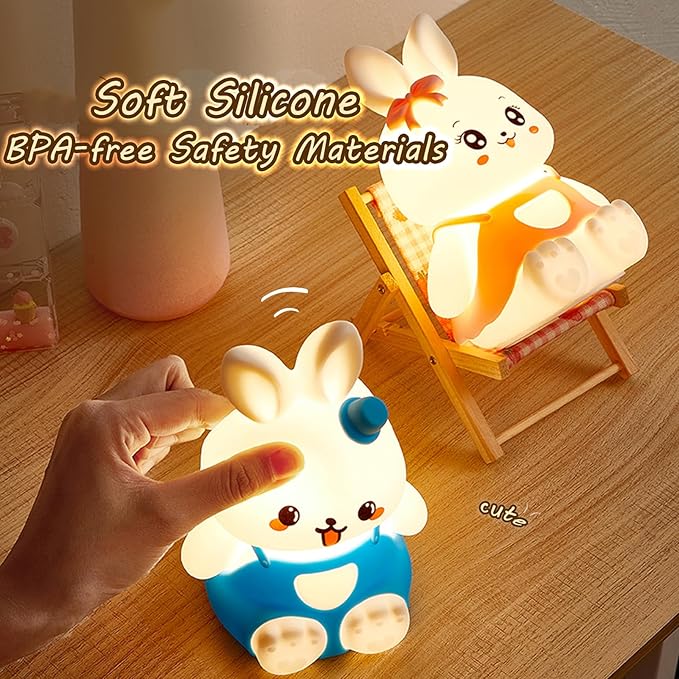 Night Light for Kids Bunny Lamp, Cute Easter Gifts for Girls,Rechargeable Baby Nursery Nightlight for Bedroom, Animal Silicone Kids Lamp Kawaii Room Decor