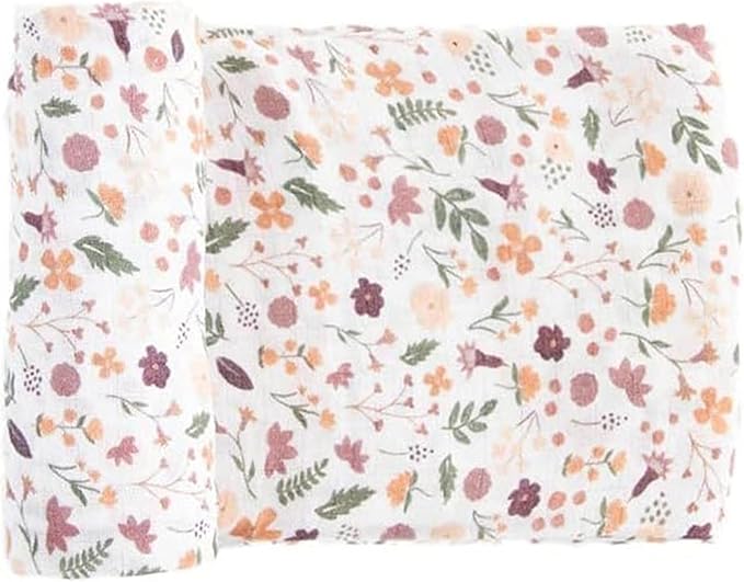 RED ROVR 100% Certified Organic Cotton Muslin Swaddle | Newborn Receiving Blanket | Baby Wrap | Boy, Girl, Unisex | Soft, Lightweight, Breathable | Burping, Nursing | 44" x 44" | Mauve Meadow