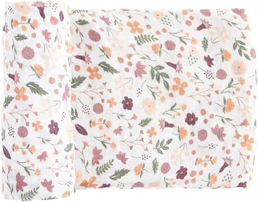 RED ROVR 100% Certified Organic Cotton Muslin Swaddle | Newborn Receiving Blanket | Baby Wrap | Boy, Girl, Unisex | Soft, Lightweight, Breathable | Burping, Nursing | 44" x 44" | Mauve Meadow