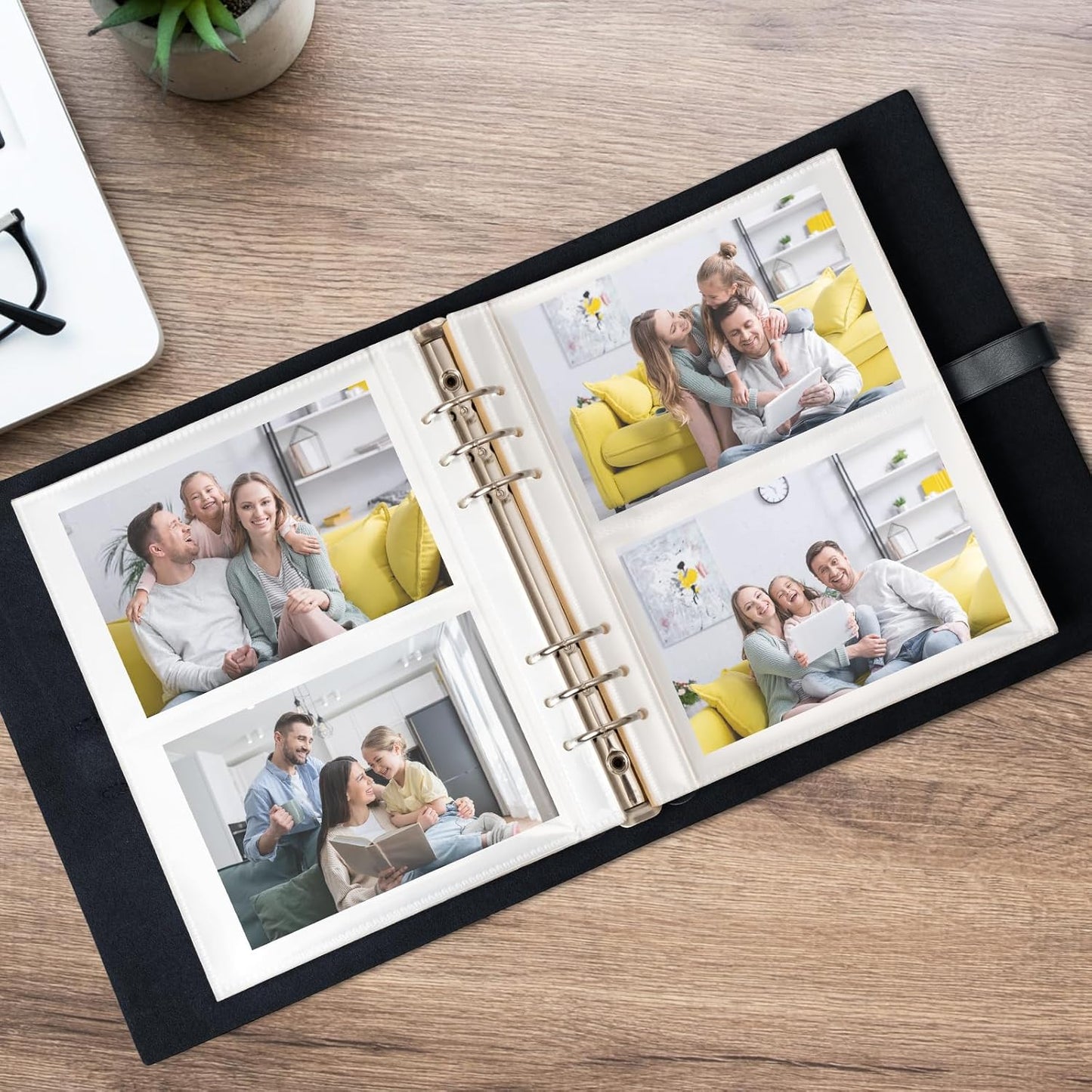 Photo Album 4x6 200 Photos, Genuine Leather Photo Albums with Writing Space with 30 Writing Paper, Travel Family Wedding Kids Graduation Ultrasound Baby Picture Album Scrapbook Photo Album（Blue）