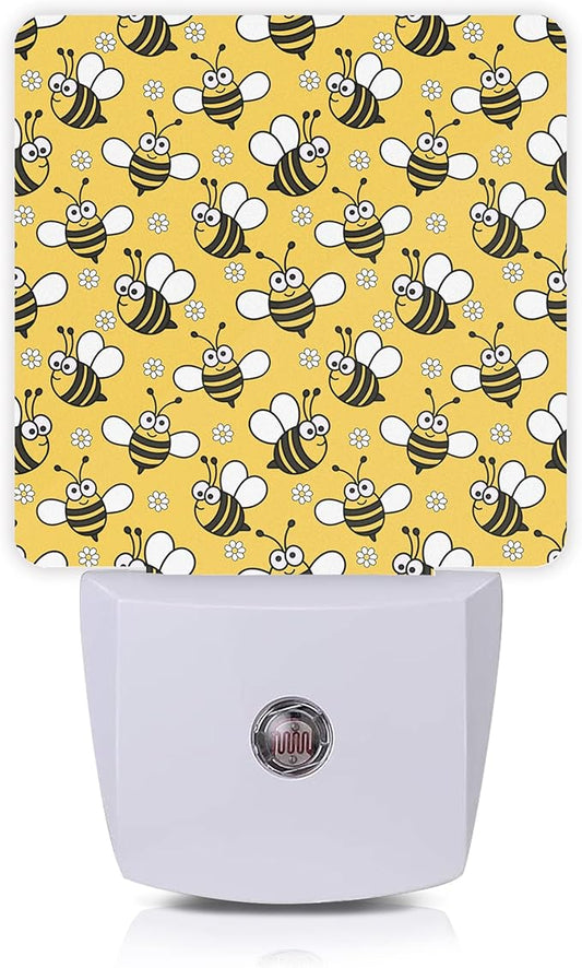 Bee Night Light,Cute Cartoon Bees Plug-in Night Lights with Dusk-to-Dawn Sensor for Bedroom, Bathroom and Living Room Sleep Friendly lamp for Women/Girls/Boys Gift,0.5W