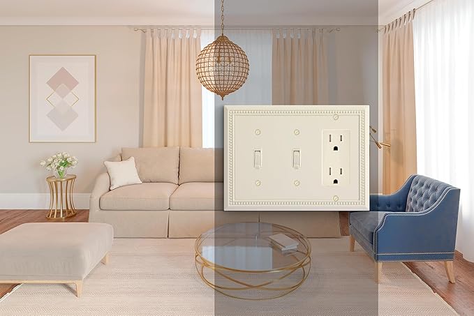 Henne Bery Sunken Pearls Heavy Duty Decorative Wall Plate Switch Plate Outlet Cover (Double Toggle/Single Decorator, Light Almond)