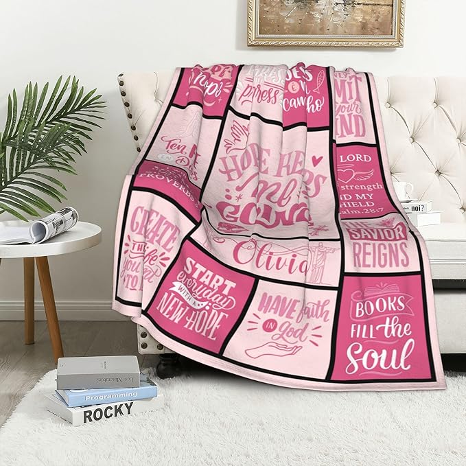 Personalized Baby Blanket with Name - Christian Gift for Plush Baptism Swaddle, Scripture Quote, Bible Verse for Newborn Girls - Birthday, Christmas, Christening, Godchild Gift