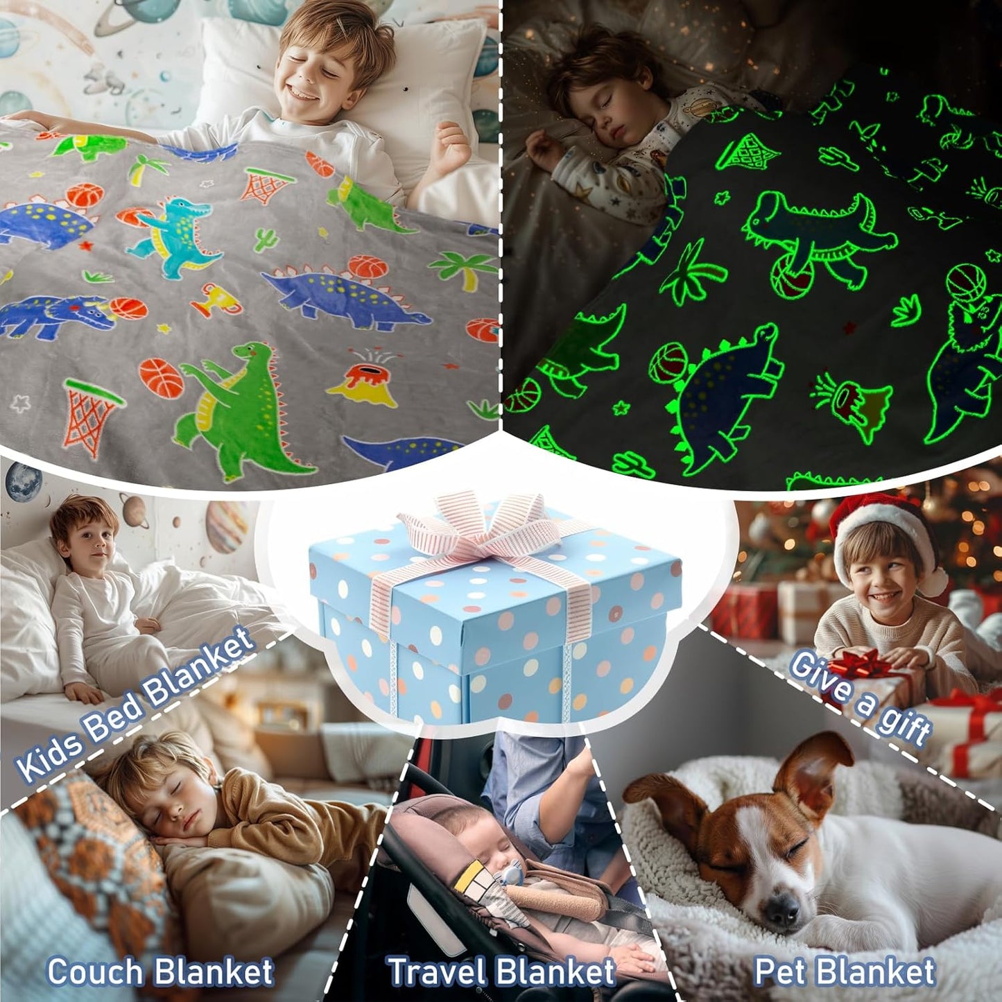 Dinosaur Toy Gifts Blankets Glow in The Dark for Boys Girls, Dino Basketball Hoop Bed Decor for Kids Teens, Fun Dinosaurs Toys Gift for Age 3 4 5 6 7 8 9 10 Year Old Kids Birthday Christmas