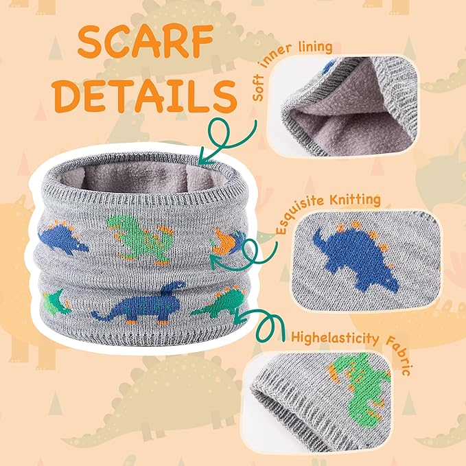 Beanie Knit Hats for Toddlers with Earflap Fleece Lined Hat Kids Warm Winter Hat Scarf Set Children's Thick Ski Cap