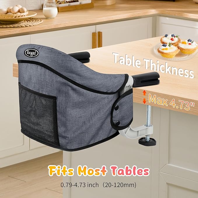 Hook On High Chair - Portable & Foldable Feeding Seat for Babies 6-36 Months, Home & Travel Use with Carry Bag (Grey)
