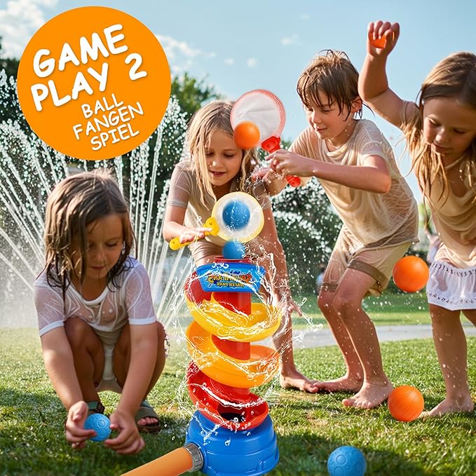 Water Sprinkler Toy for Kids Backyard Fun - 3-in-1 Summer Outdoor Water Toys with Rotating Spray & Catch Game, Splash Toys for Toddlers, Boys, Girls, Pets in Garden or Lawn Play