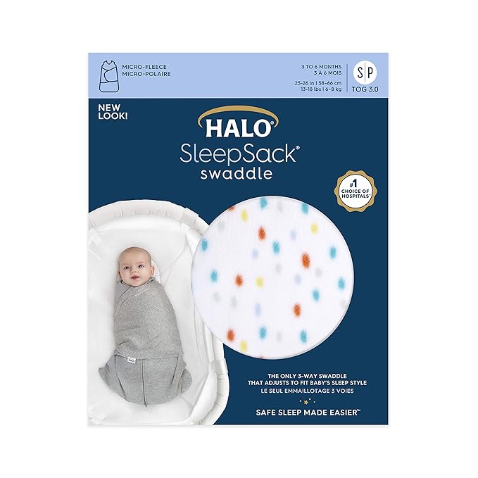 HALO Micro-Fleece Sleepsack Swaddle, 3-Way Adjustable Wearable Blanket, TOG 3.0, Confetti, Newborn, 0-3 Months