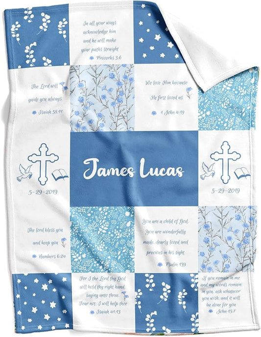 MDPrints Custom Baby Blankets for Boys and Girls, Personalized Baby Gifts, Customized Newborn Blanket with Name, Minky Plush Fleece (Baptism TM02)