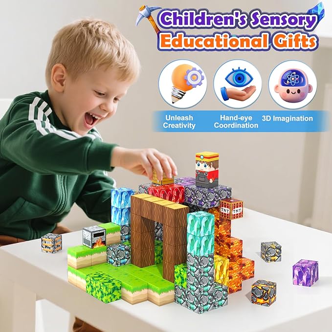 Magnetic Blocks -150 Magnetic Building Blocks STEM Toy, Stacking Mine Magnet World Craft Cubes for Kids, Game Gift for Boys Girls Age 3-5 5-7 4-8 8-12