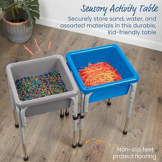 ECR4Kids 2-Station Sand and Water Adjustable Play Table, Sensory Bins, Grey/French Blue