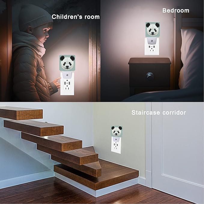 Panda Night Light,Cute Animal Asian Bear Night Lights Plug into Wall with Dusk to Dawn Light Sensors 0.5W Led Night-Lights for Stairway/Hallway/Bedroom St Patrick's Day Décor