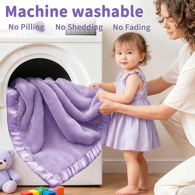 Pro Goleem Fleece Baby Blanket with 2 Inch Satin Trim Soft Plush Blanket for Boys and Girls for Babies Purple 30''x40''