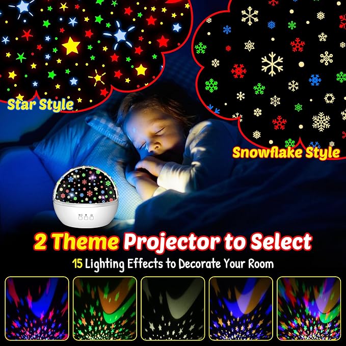 Christmas Snowflake Projector Lights Indoor | Snowfall Nightlight and Kid Star Projector | Indoor Xmas Night Light for Kids Bedroom or Holiday Party Decor