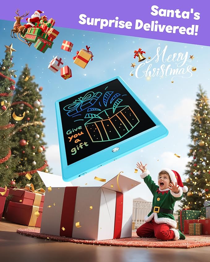 TEKFUN LCD Writing Tablet Doodle Board, 10inch Colorful Drawing Tablet Writing Pad, Kids Travel Essentials, Toddler Toys for 3 4 5 6 7 8 Year Old Girls Boys (Blue)