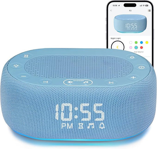1Mii White Noise Sound Machine for Sleep, Pink Noise Machines for Baby Adults Sleeping, 18 Soothing Sounds with 7-Color Night Light, Timer, Alarm Clock, 16 Volume Levels, Remote App Control - Blue