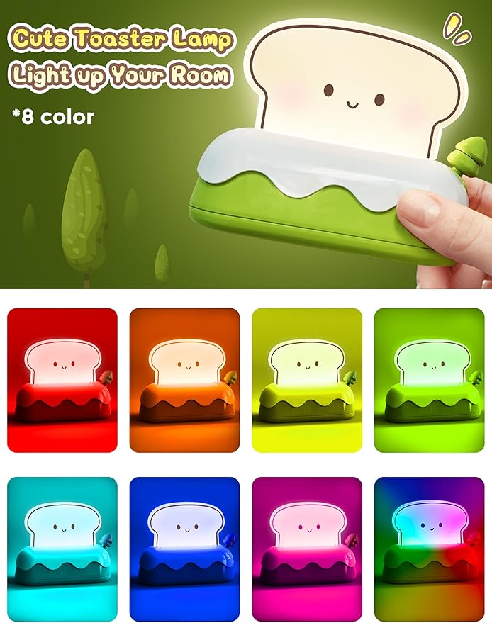 L LOHAS LED Cute Toaster Night Lights for Kids, Kawaii Stuff Bread Desk Lamp with Smile Face, Rechargeable Desk Decor for Bedroom, Besides, Dinning, Nursery Night Light for Kids, Boys, Girls, Gifts