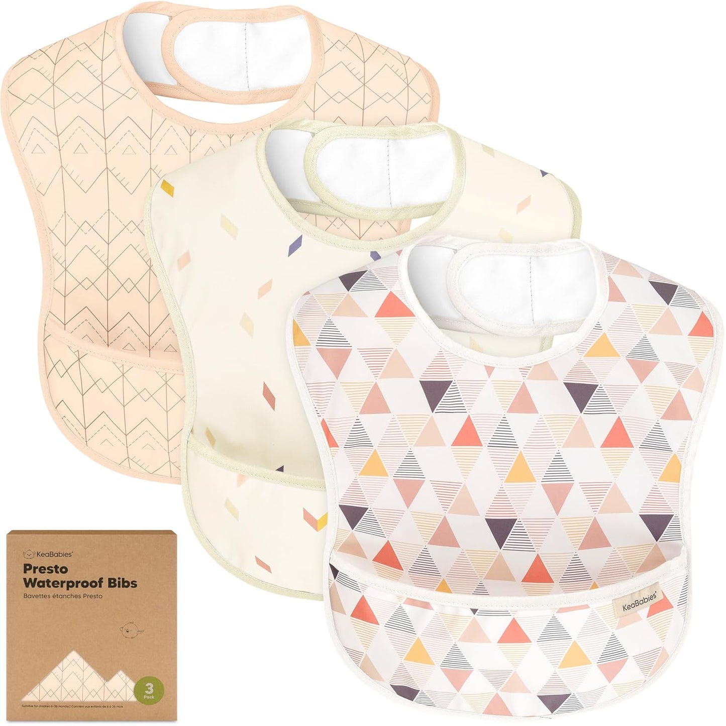 3-Pack Waterproof Baby Bibs for Eating - Lightweight Toddler Feeding Bibs with Large Food Catcher, Mess Proof, Food-Grade Baby Eating Essentials, Easy to Put On & Clean (Prism)