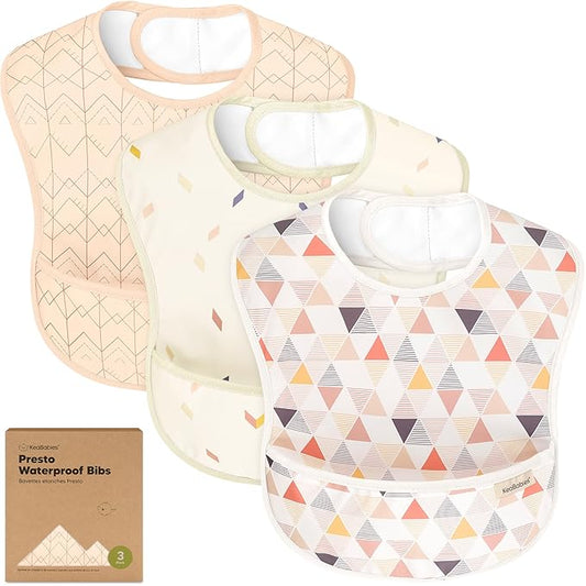 3-Pack Waterproof Baby Bibs for Eating - Lightweight Toddler Feeding Bibs with Large Food Catcher, Mess Proof, Food-Grade Baby Eating Essentials, Easy to Put On & Clean (Prism)