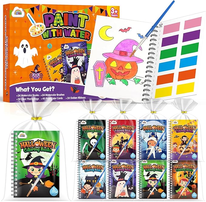 ZMLM 24 Water Coloring Books for Kids Party Favors - Bulk Mini Coloring Books for Kids Ages 4-8,Small Birthday Goodie Bag Stuffers School Teacher Return Gift Art Crafts Classroom Prizes (Halloween)