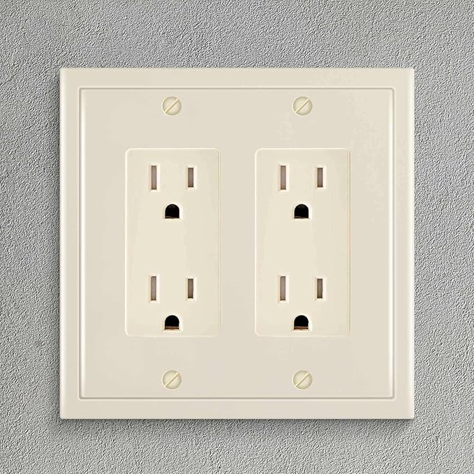 Henne Bery Modern Edge Decorative Wall Plate Switch Plate Outlet Cover, Durable Solid Zinc Alloy (Double Decorator, Light Almond)