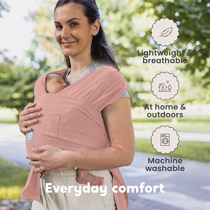 CuddleCarry™ Pre-Wrapped Baby Ring Sling by CuddleBug - Adjustable, Lightweight Baby Carrier Wrap - Ergonomic Front Carry for Newborn to Toddler (0-36m, 8-35 lbs) - Pink