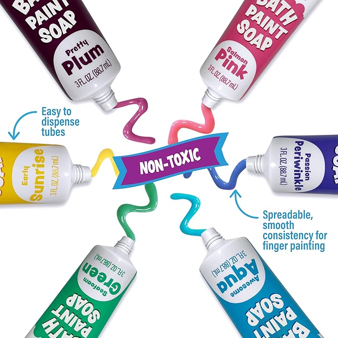 Tub Works® Bath Paint Soap Bath Toy, Pastel 6 Pack | Non-Toxic | Washable Bathtub Paint for Finger Painting on Tub Walls | Ideal Toddler Bath Toys for Creative Play | Easy to Clean, Fun Paint Soap