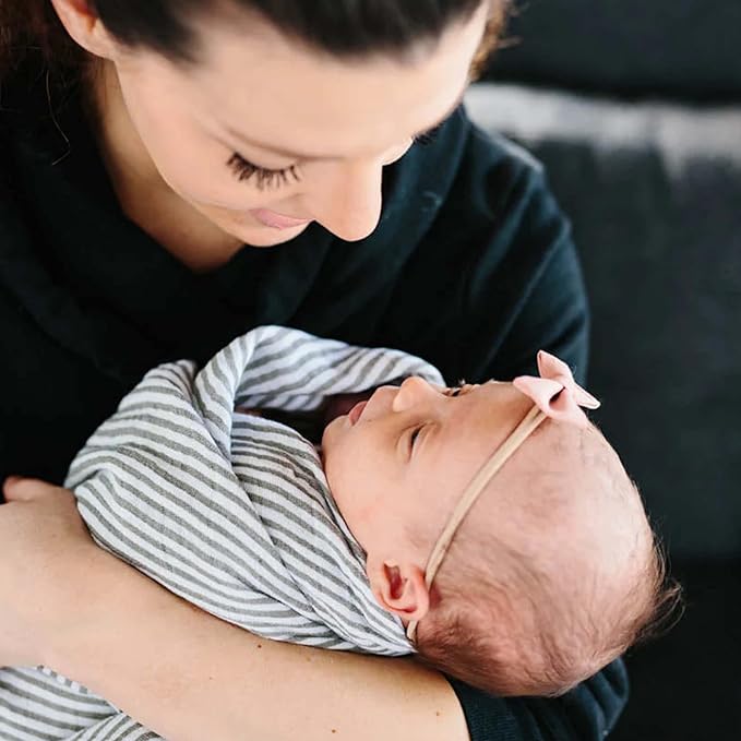 Little Unicorn Premium Cotton Swaddle Baby Blanket | Breathable Fabric | for swaddling, Play, Nursing & More (Grey Stripe)