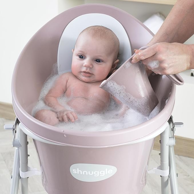 Shnuggle Newborn Baby Bath | Built in Support Bump and Soft Backrest | Suitable from Newborn | Bath Seat Support Includes Plug | Blossom Pink