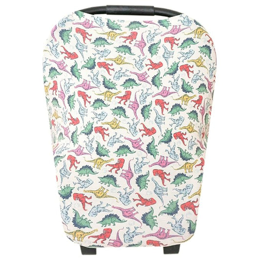 Copper Pearl Baby Car Seat Cover Canopy and Nursing Cover Multi-Use Stretchy 5 in 1 Gift 'Dinosaurs of Jurassic Park' - One Size