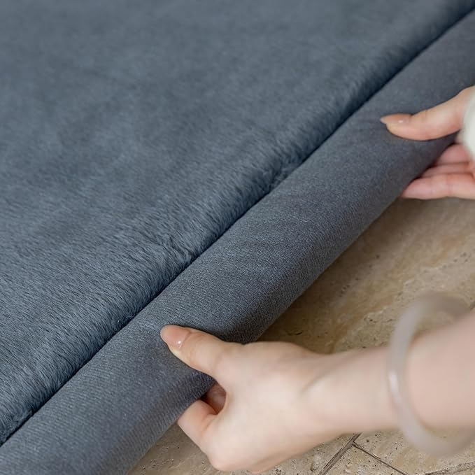 Loartee Faux Rabbit Fur Rug - 1.18" Thick Soft Fluffy Area Rug, Non-Slip Memory Foam Crawling Mat, Dark Gray, 78"x94"