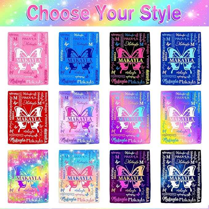 Personalized Name Blanket for Girls Boys Butterfly Blanket with Babys Name for Infant Toddler Custom Newborn Swaddle Blankets for Baby Showers Strollers Blanket for Kids Niece Nephew