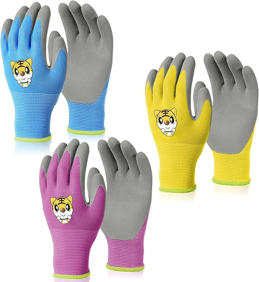 OSDUE Kids Gardening Gloves, 3 Pairs Gardening and DIY Gloves, Non-Slip Breathable Comfortable Safety Kid Suitable for Kids Under 5 Years Old Rubber Palm, Waterproof and Dustproof
