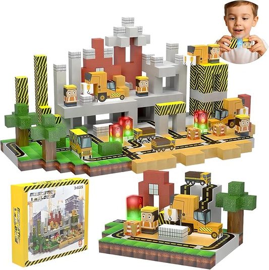 138 Pcs Magnetic Building Blocks, Enhance STEM Learning, Creative Play & Logical Thinking, Durable & Vibrant Color with Light Up Blocks, Ideal for Classroom & Screen-Free Entertainment (Engineering)