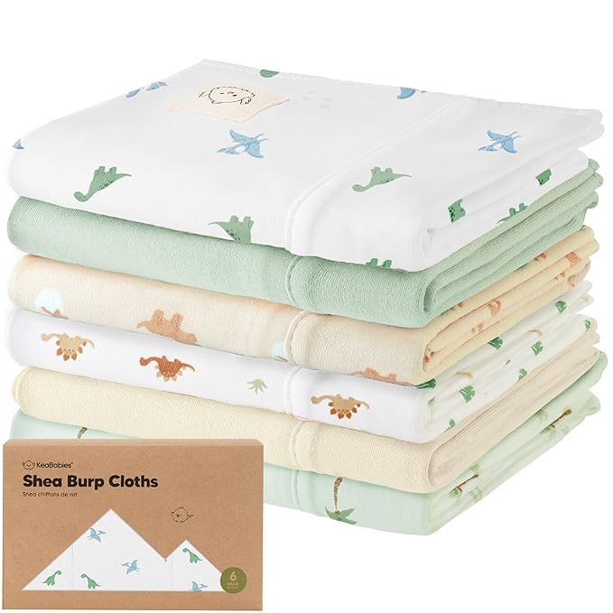 Organic Burp Cloths Baby Boy, Girl - 6-Pack Large Cotton Burping Cloths for Babies, Spit Up Rags, Super Absorbent, Ultra Soft Newborn Rag, Gender Neutral, Machine Washable, Durable (Roarsome)