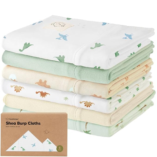 Organic Burp Cloths Baby Boy, Girl - 6-Pack Large Cotton Burping Cloths for Babies, Spit Up Rags, Super Absorbent, Ultra Soft Newborn Rag, Gender Neutral, Machine Washable, Durable (Roarsome)
