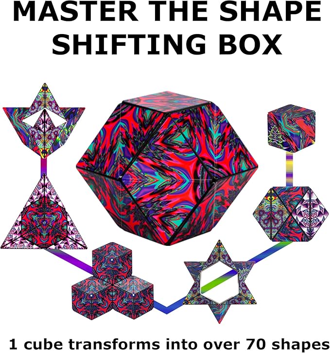 Shashibo Shape Shifting Box - Award-Winning, Patented Fidget Cube w/ 36 Rare Earth Magnets - Transforms Into Over 70 Shapes, Gift Box, Download Fun in Motion Toys Mobile App (Chaos, 4 Pack)
